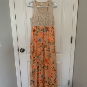 Peach Floral Chiffon Maxi Dress